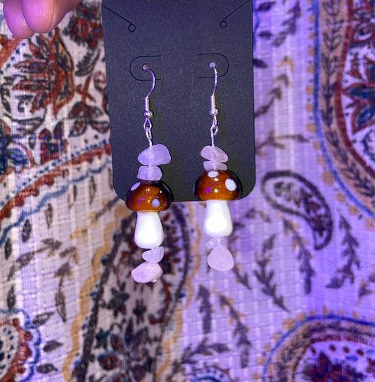 Rose Quartz Mushrooms - Handmade Bead Earrings