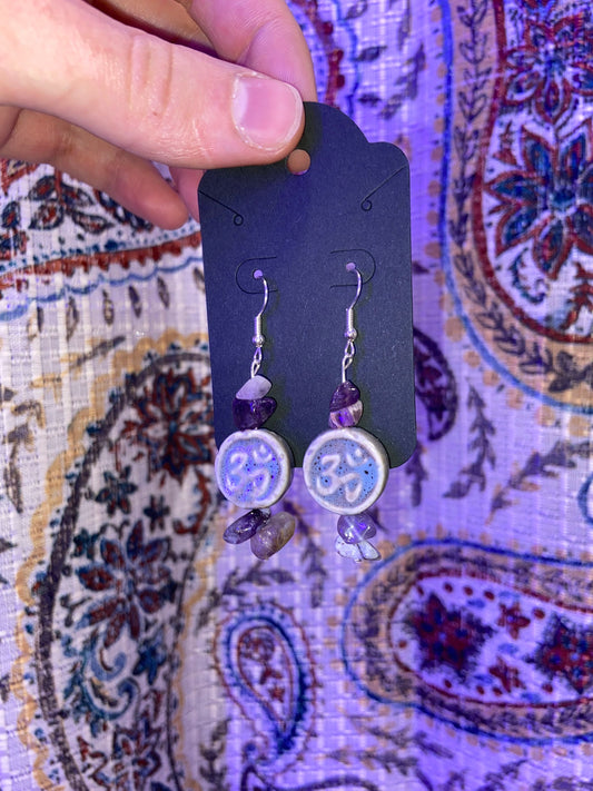 Amethyst Om - Handmade Bead Earrings