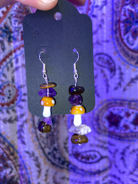 Amethyst Crystal Mushrooms - Handmade Bead Earrings