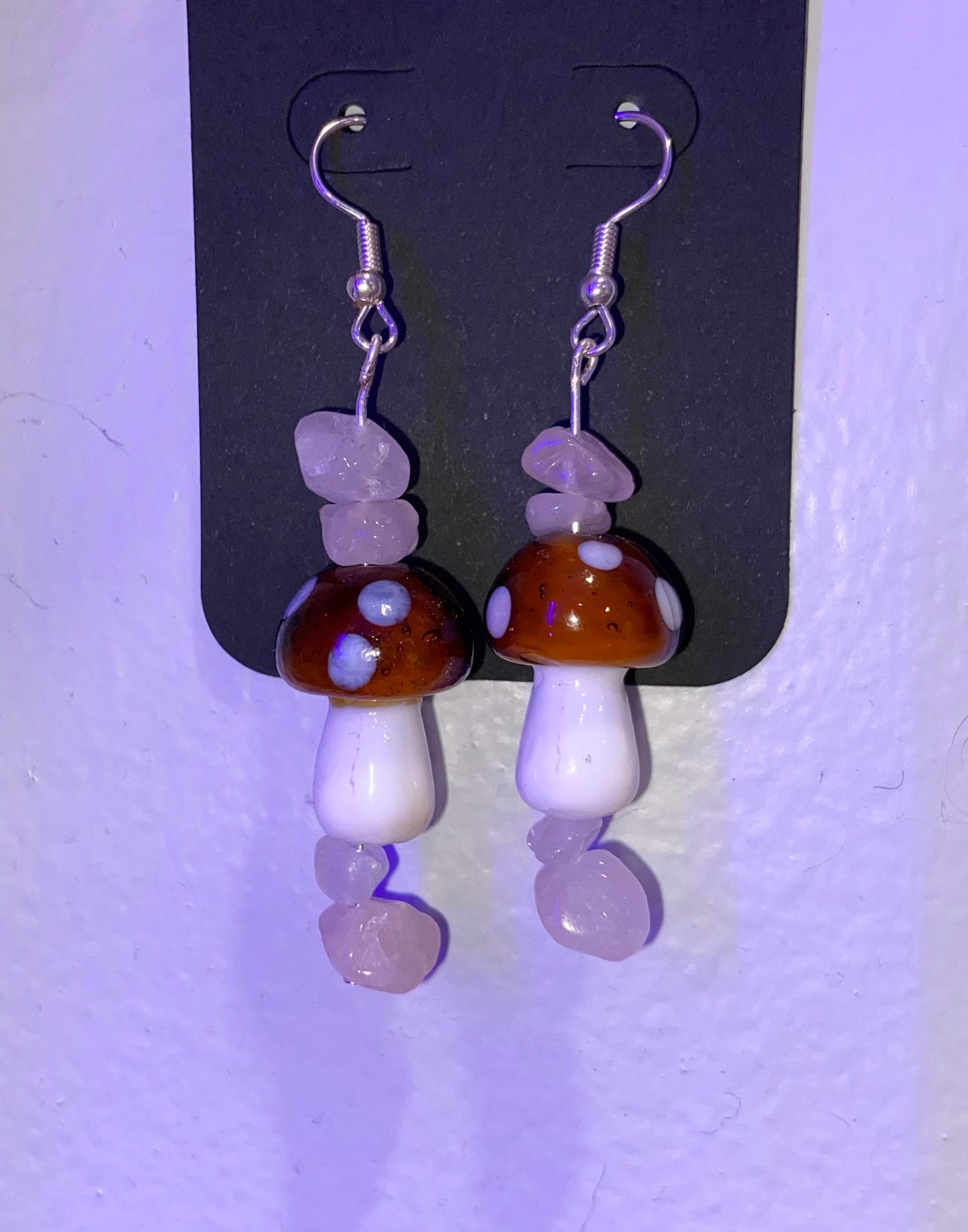 Rose Quartz Mushrooms - Handmade Bead Earrings