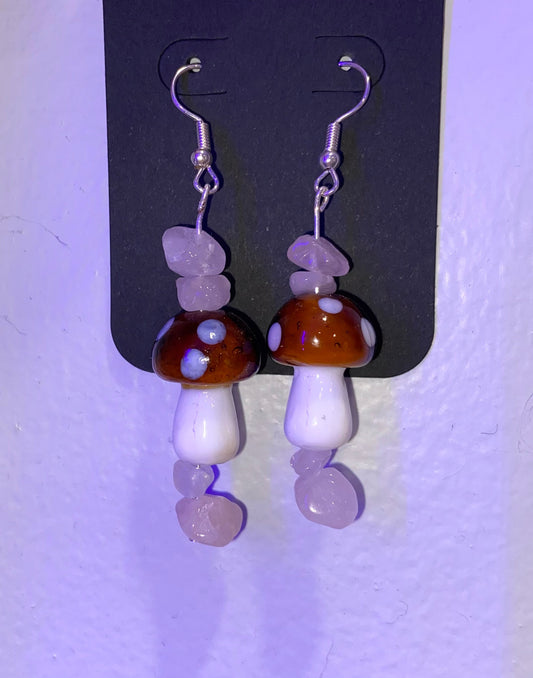 Rose Quartz Mushrooms - Handmade Bead Earrings