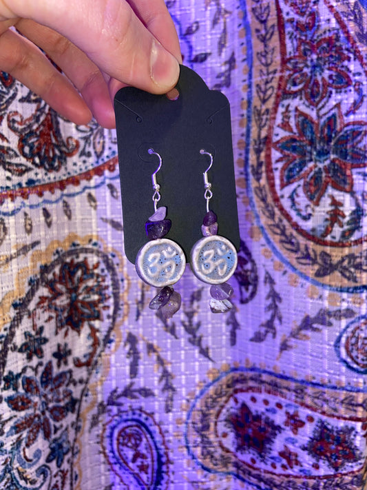 Amethyst Om - Handmade Bead Earrings