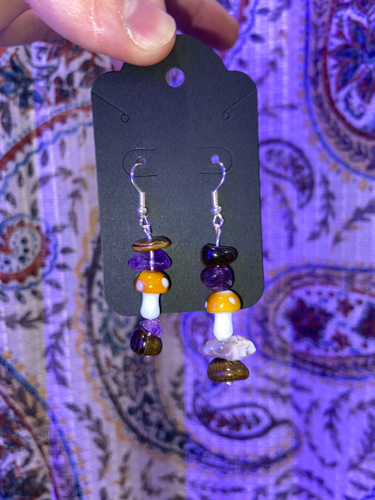 Amethyst Crystal Mushrooms - Handmade Bead Earrings