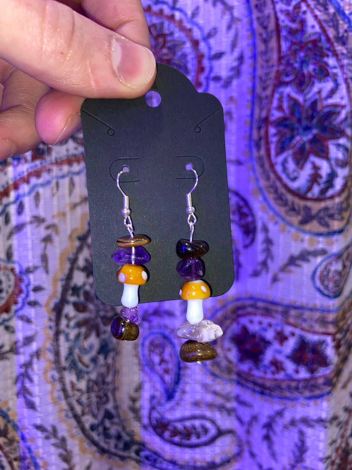 Amethyst Crystal Mushrooms - Handmade Bead Earrings